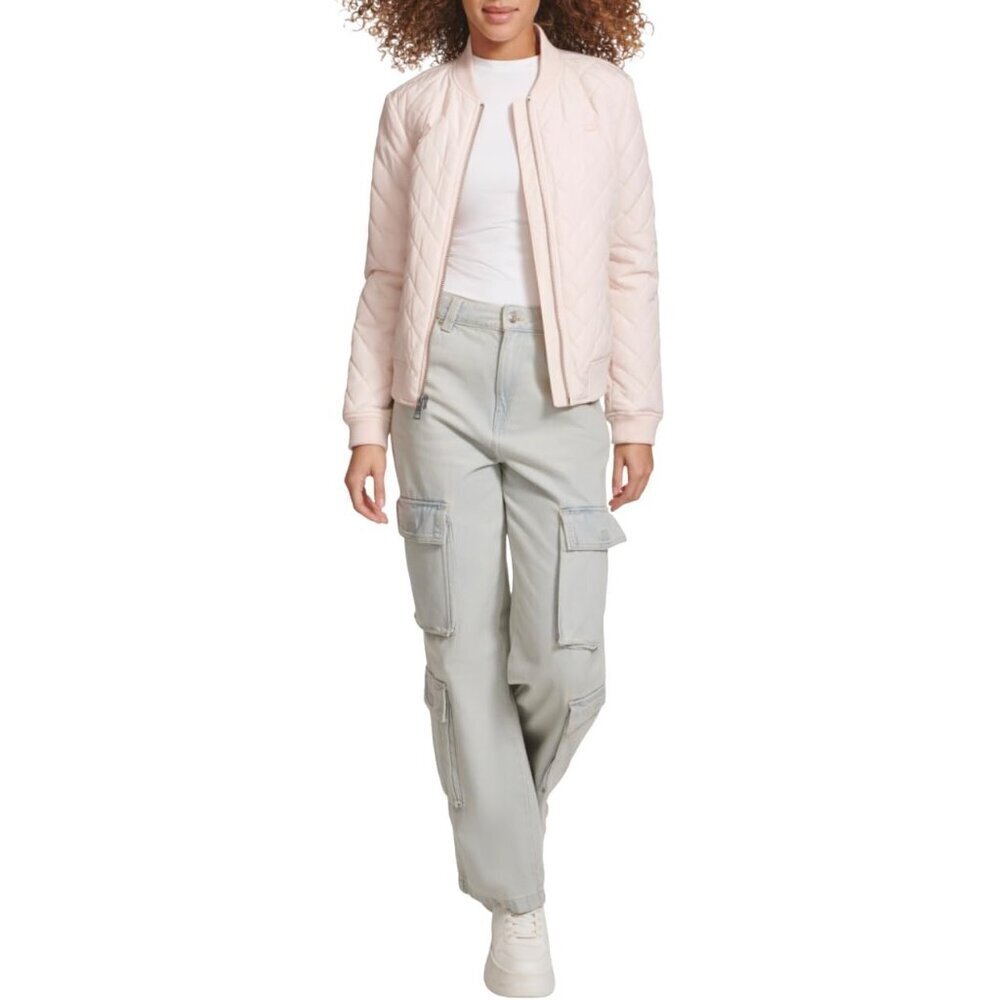 Women's Diamond Quilted Bomber Jacket With Front Pockets - Regular & Plus Sizes